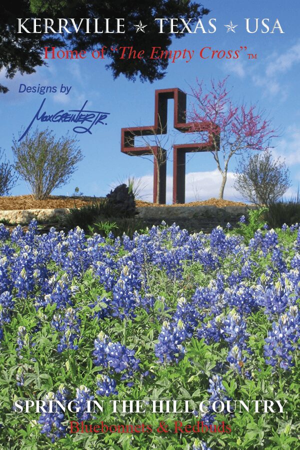 Bluebonnets at The Empty Cross Sculpture Postcard